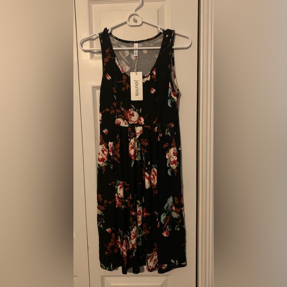 Black Pink Sleeveless Scoop Neck Midi Sundress